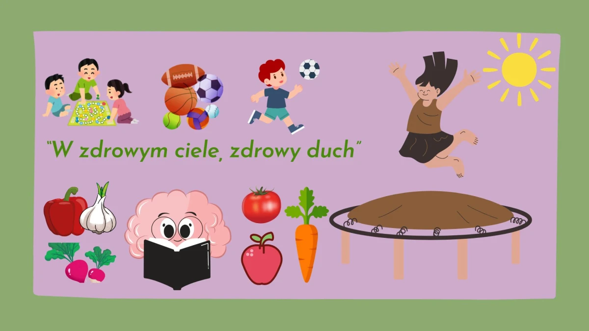 Kolorowy plakat promujący projekt w zdrowym ciele, zdrowy duch