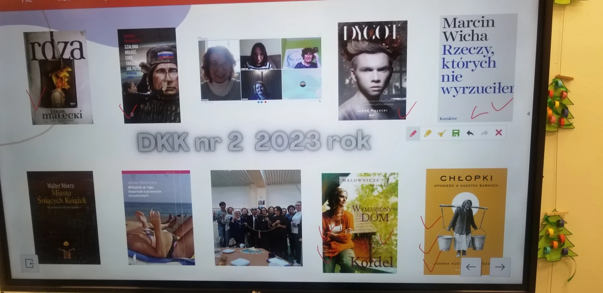 Fotografia przedstawia okładki książek oraz zdjęcia uczestników DKK nr 2 w 2023 roku